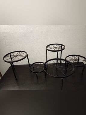 Set of five Black Metal Plant Display Stands